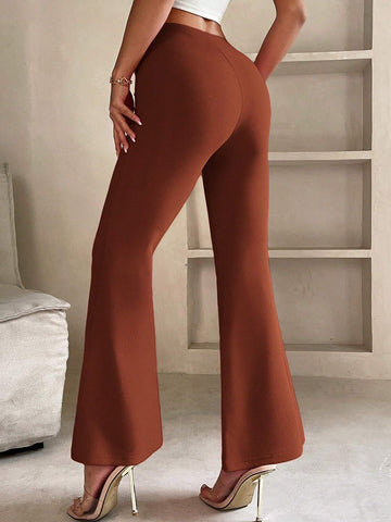 PETITE Solid Flare Leg Pants shein