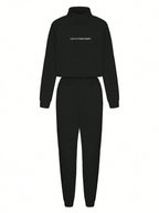 EZwear Slogan Print Drawstring Hem Sweatshirt And Sweatpants Two Piece Set shein