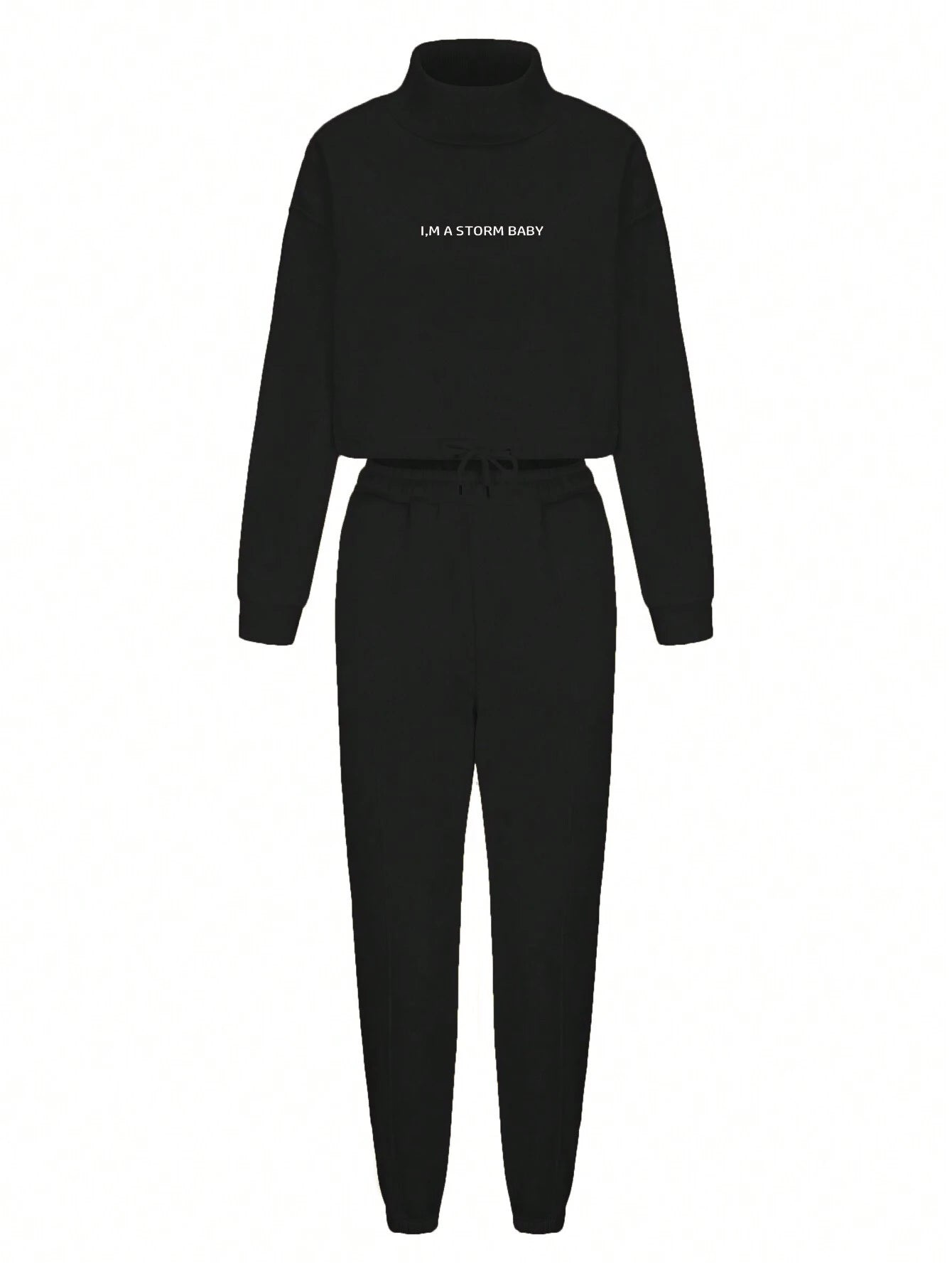 EZwear Slogan Print Drawstring Hem Sweatshirt And Sweatpants Two Piece Set shein