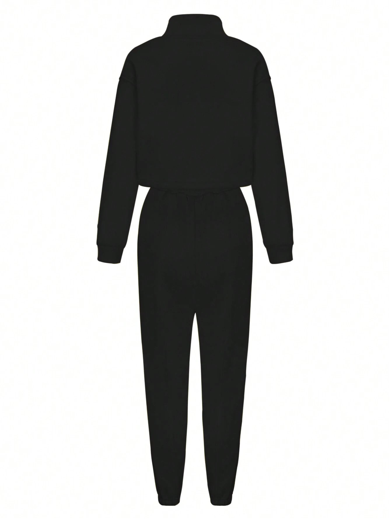 EZwear Dropped Shoulder Drawstring Hem Sweatshirt And Sports Pants Two Piece Outfit shein