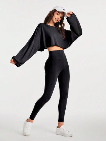 Women's Drop & Sweatshirt And Leggings Sports Set Outfit Set