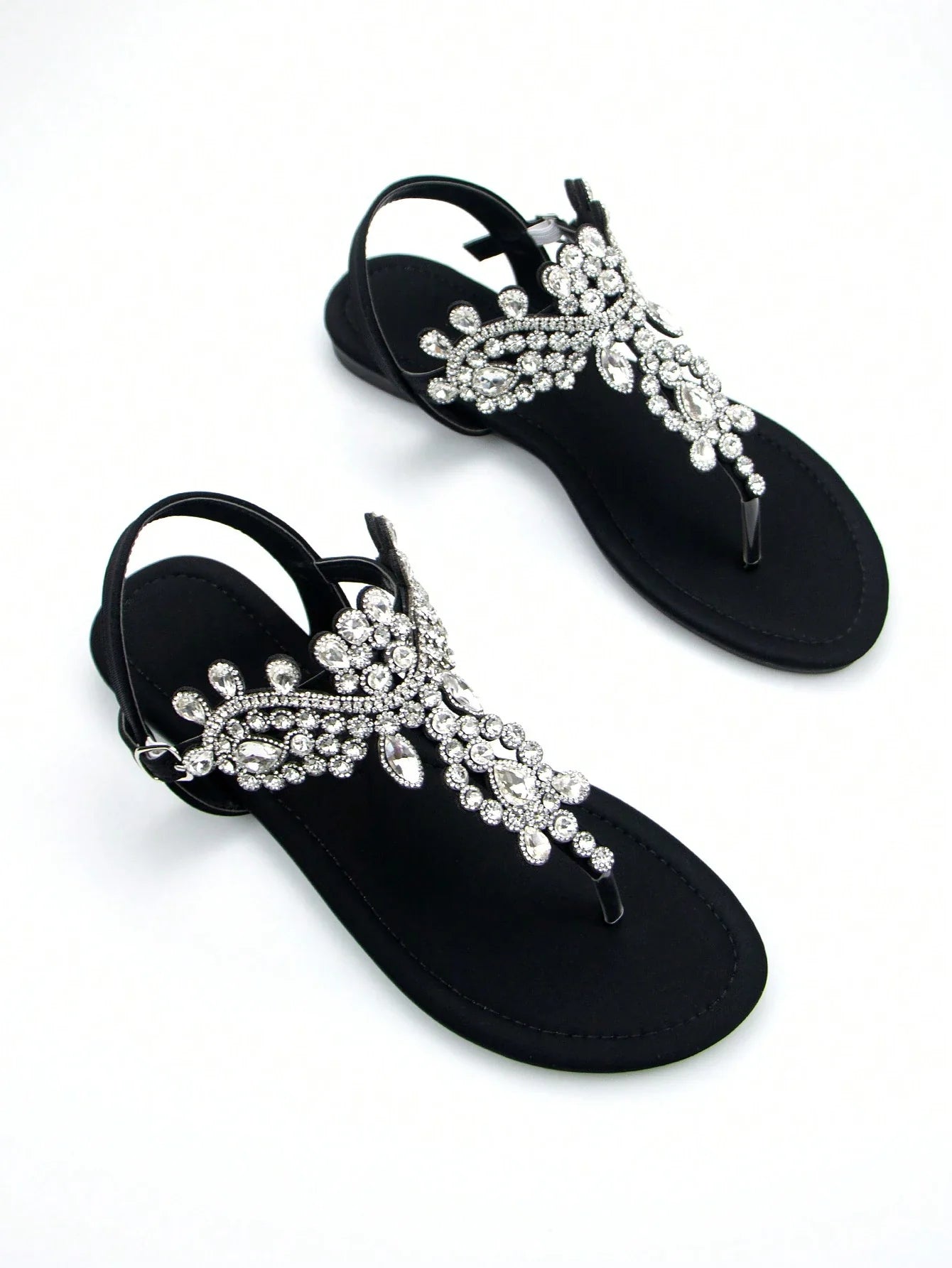 Women Rhinestone Decor Ankle Strap Thong Sandals shein