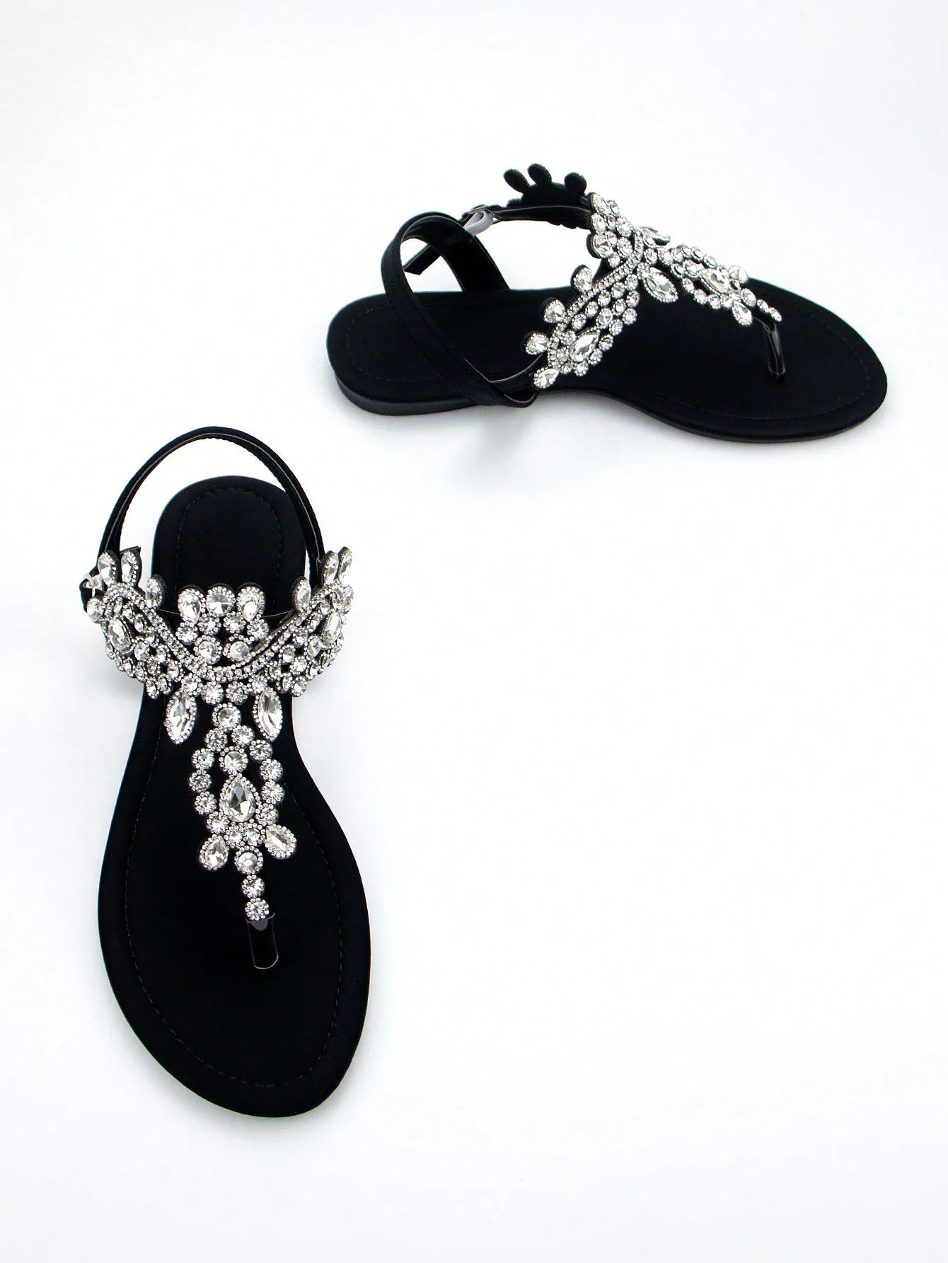 Women Rhinestone Decor Ankle Strap Thong Sandals shein