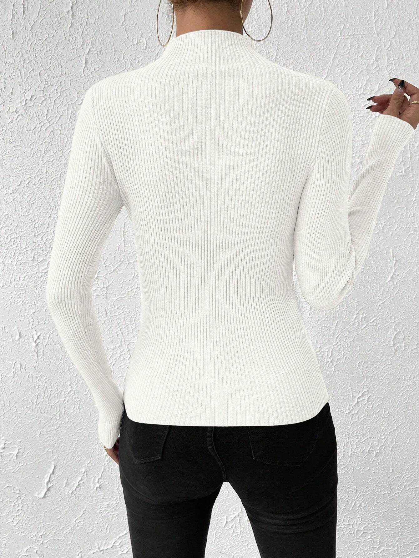 Essnce Mock Neck Ribbed Knit Sweater shein