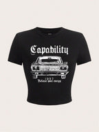 EZwear Women's Short Sleeve T-Shirt With Printed Alphabet Pattern shein