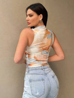 Essnce Ladies Tie-Dye Pleated Slim-Fit Summer Fashion Tank Top shein