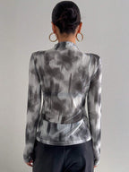 DAZY Ladies Stand Collar Tie Dye Top shein