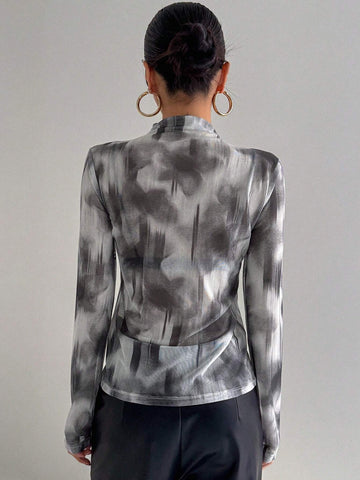 DAZY Ladies Stand Collar Tie Dye Top