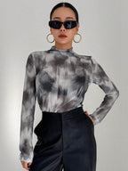 DAZY Ladies Stand Collar Tie Dye Top shein