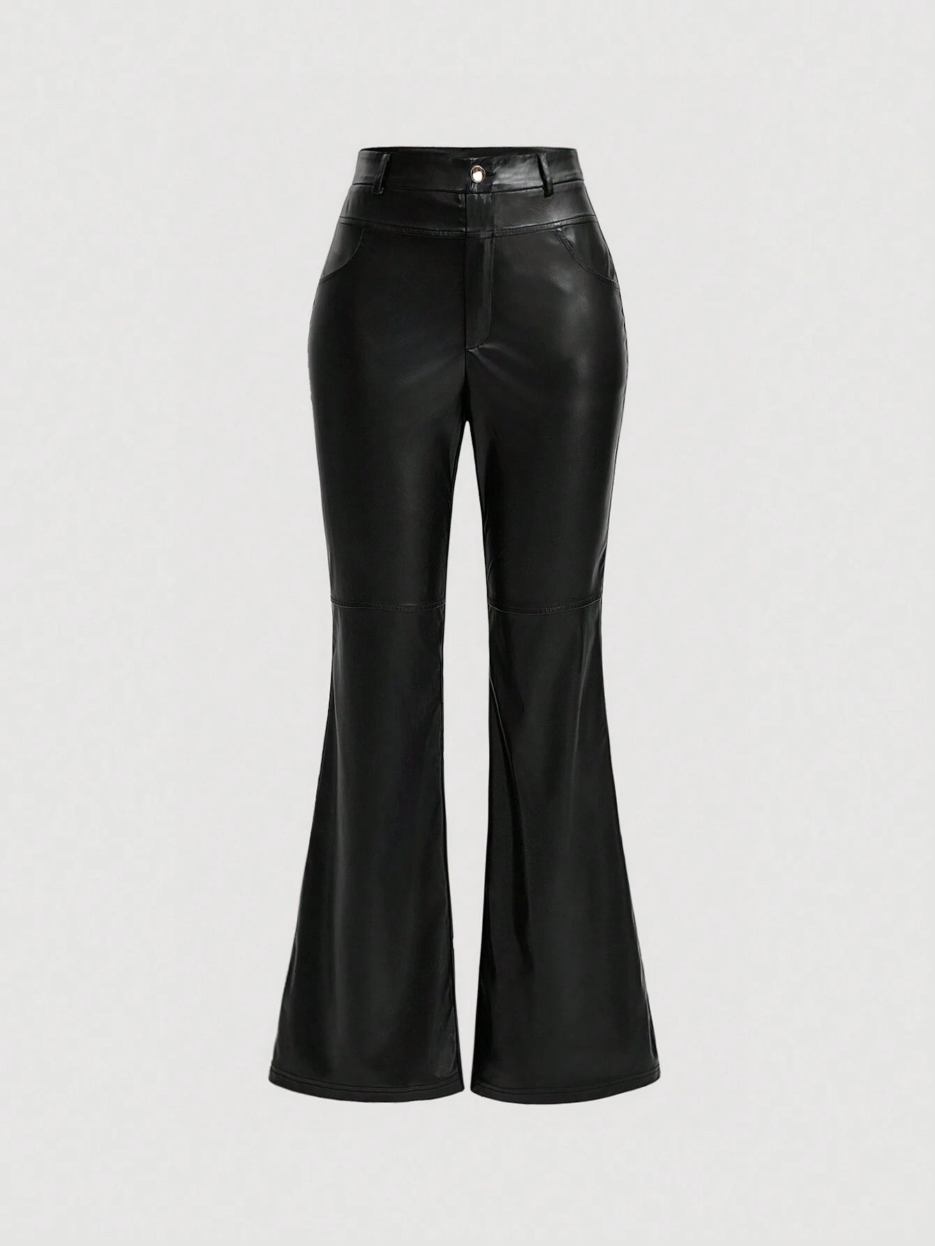 MOD Solid Color Pu Leather Flared Pants shein