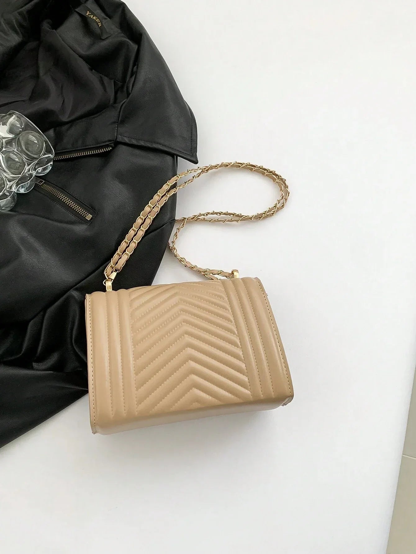 Mini Flap Square Bag Quilted Pattern Minimalist Green shein