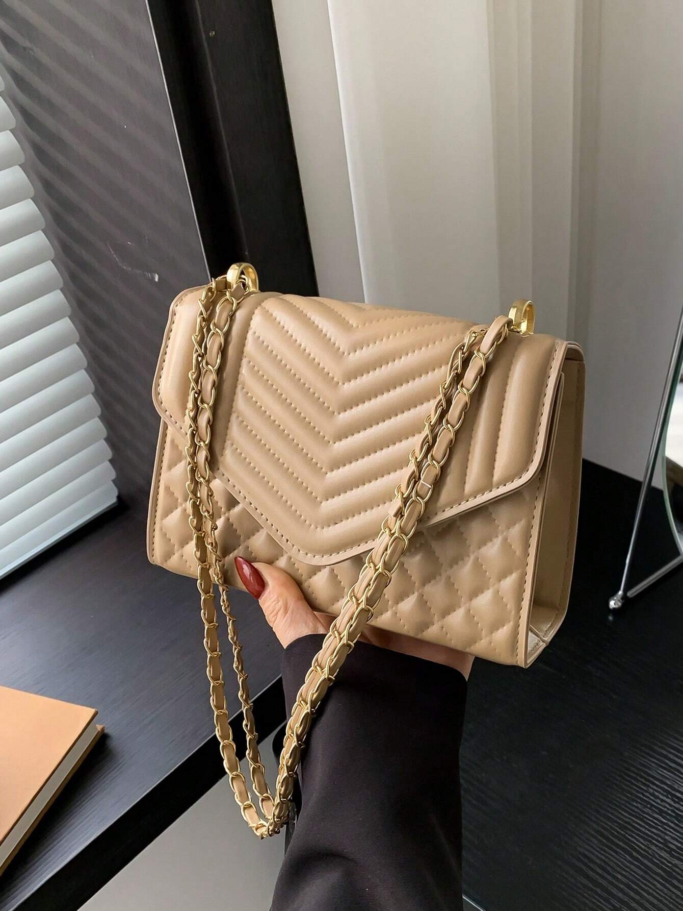 Mini Flap Square Bag Quilted Pattern Minimalist Green shein