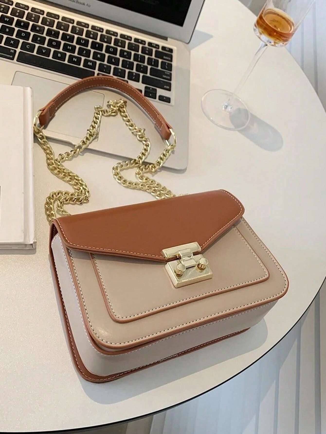 Mini Push Lock Chain Decor Flap Square Bag Shoulder Bag shein