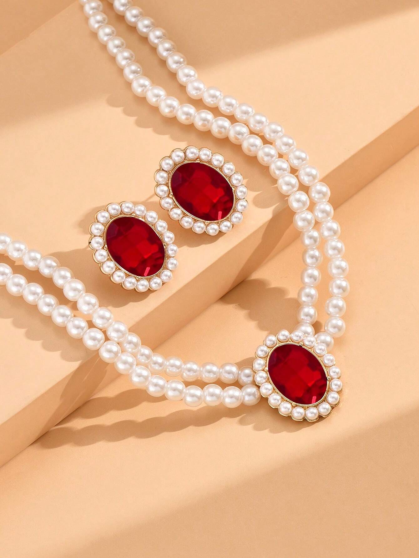 2pcs Jewelry Set - 1 Necklace And 1 Pair Of Earrings shein