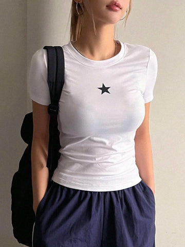 DAZY Star Print Short Sleeve T-Shirt shein