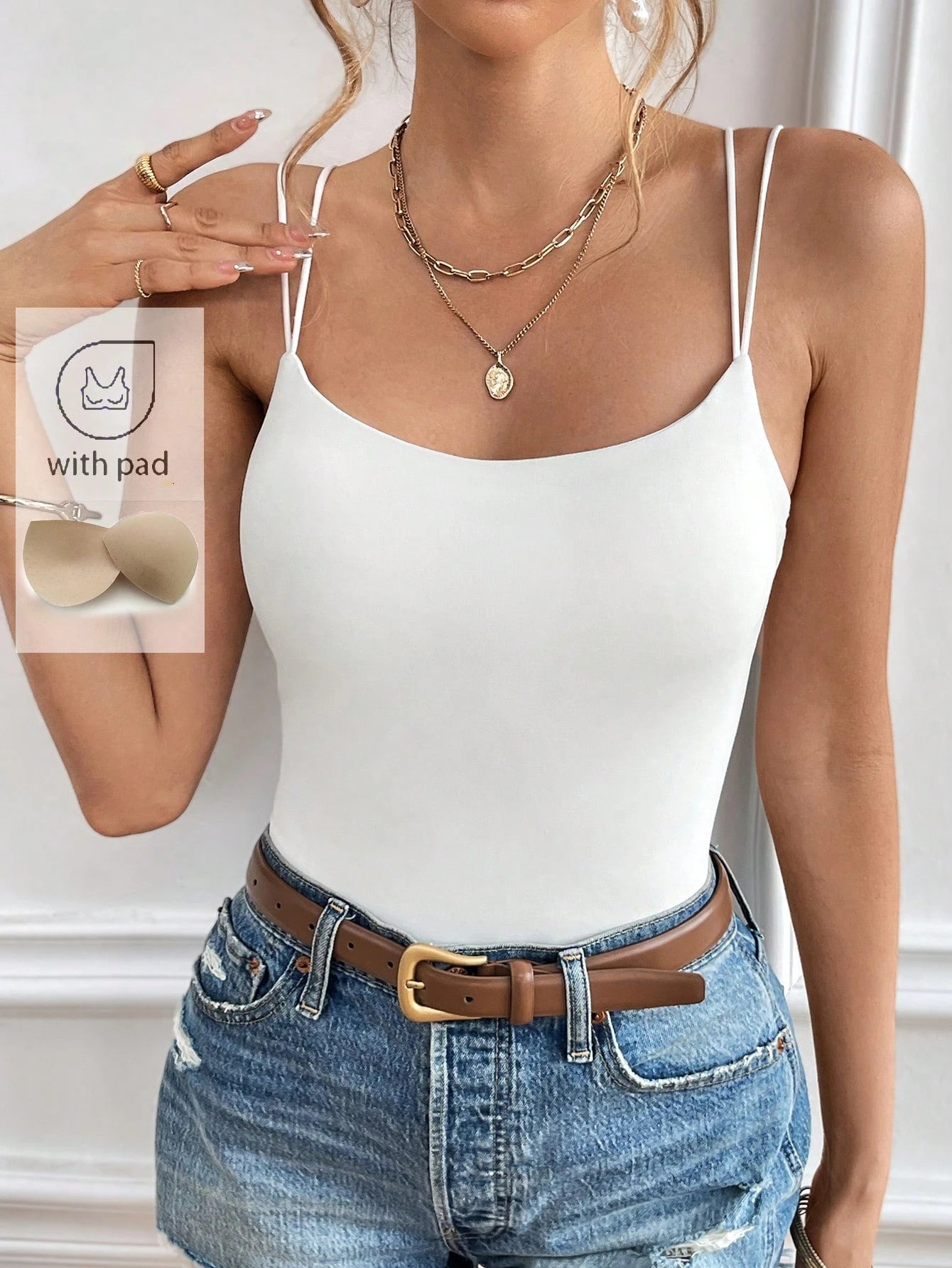 Women's Casual Versatile Solid Color Camisole With Chest Pad shein