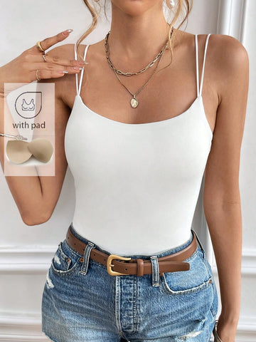 Women's Casual Versatile Solid Color Camisole With Chest Pad