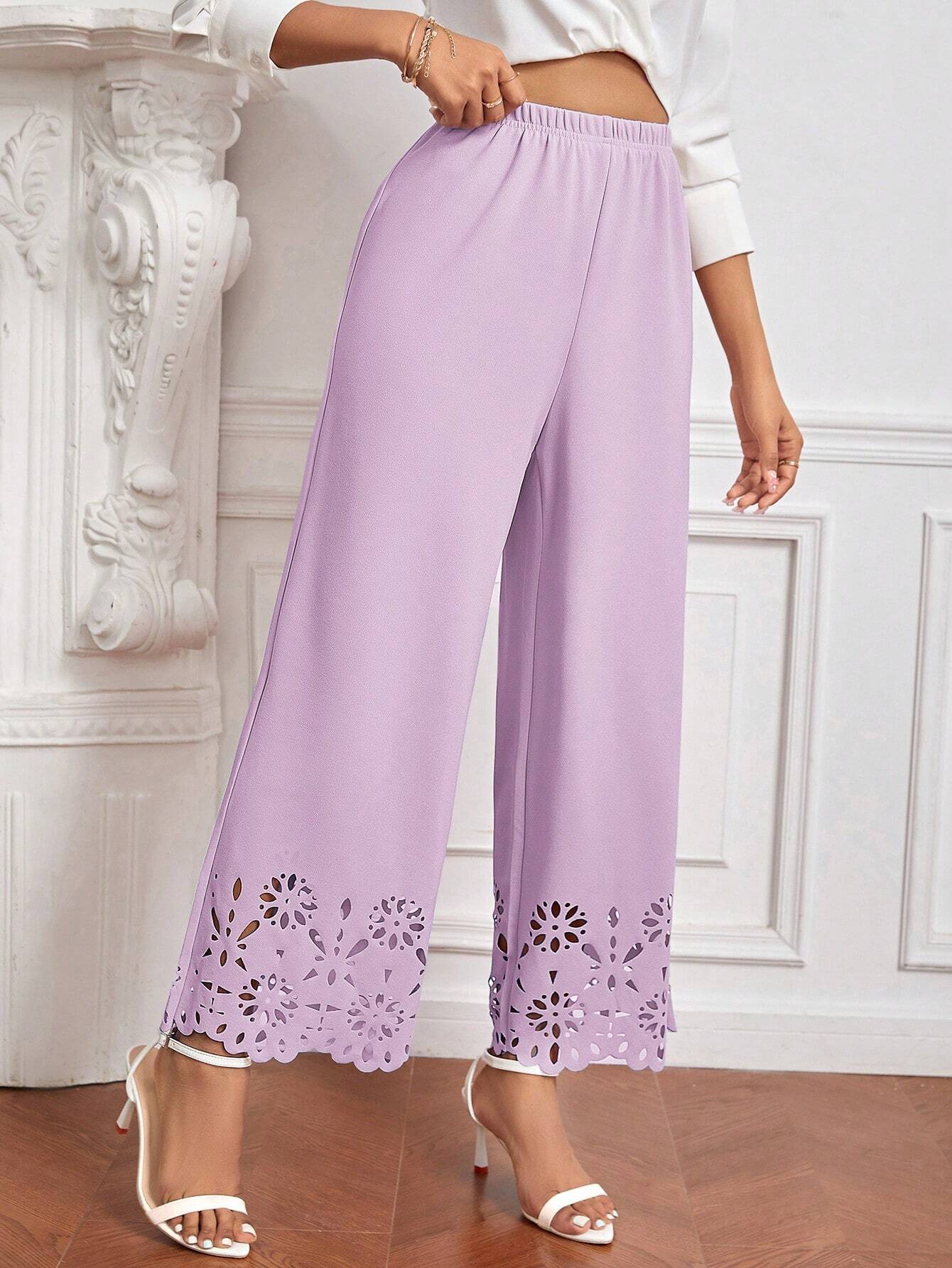 Priv� Laser Cut Out Wide Leg Pants shein