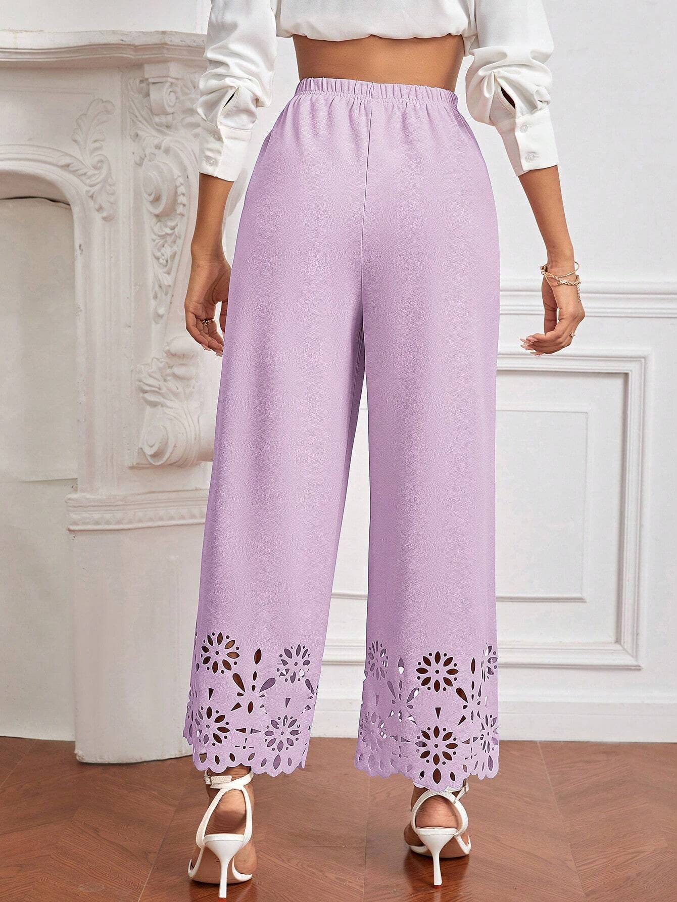 Priv� Laser Cut Out Wide Leg Pants shein
