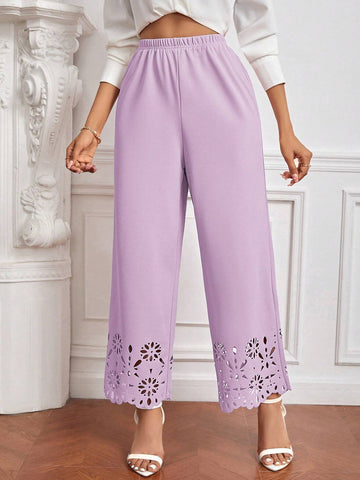 Priv� Laser Cut Out Wide Leg Pants