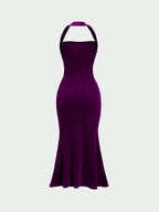 Sweetro Women's Halter Neck Mermaid Hem Dress shein