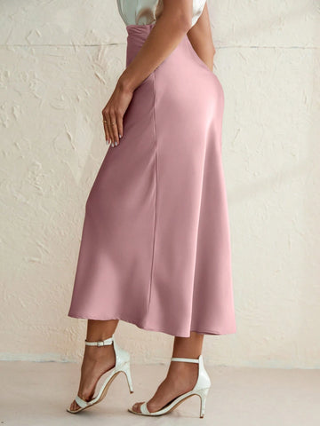 Privé Solid Color High Waist Pleated Mermaid Skirt shein