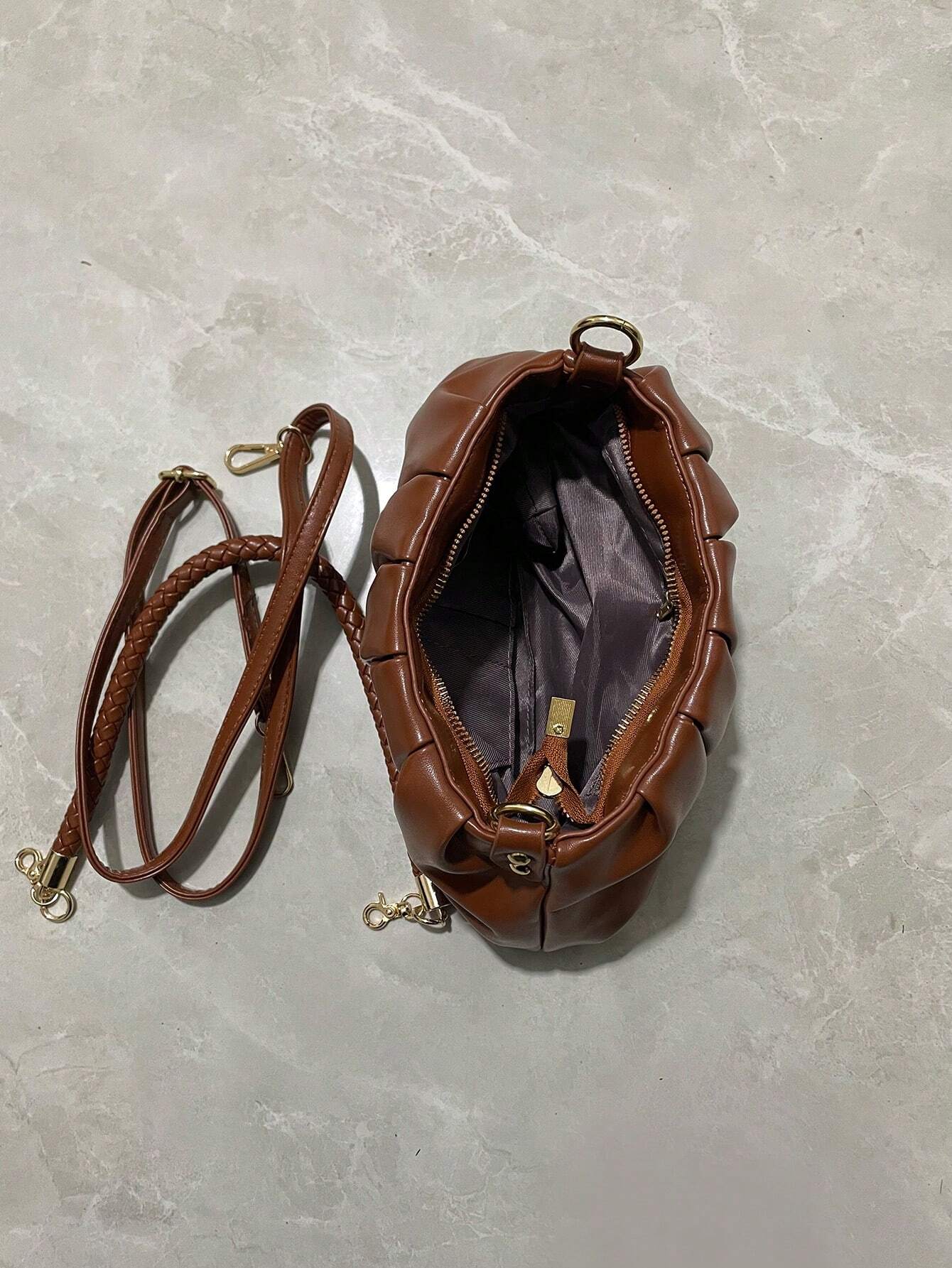 Fashion Pleated Pu Leather Shoulder Bag shein