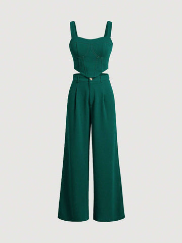 MOD Solid Cami Top & Wide Leg Pants Without Blouse shein