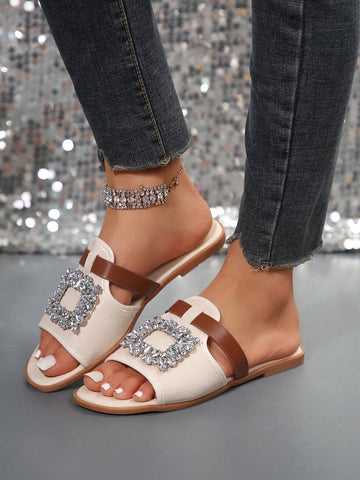 Women Fish Scale Sequin Decorated Open Toe Slip-On Flat Sandals shein