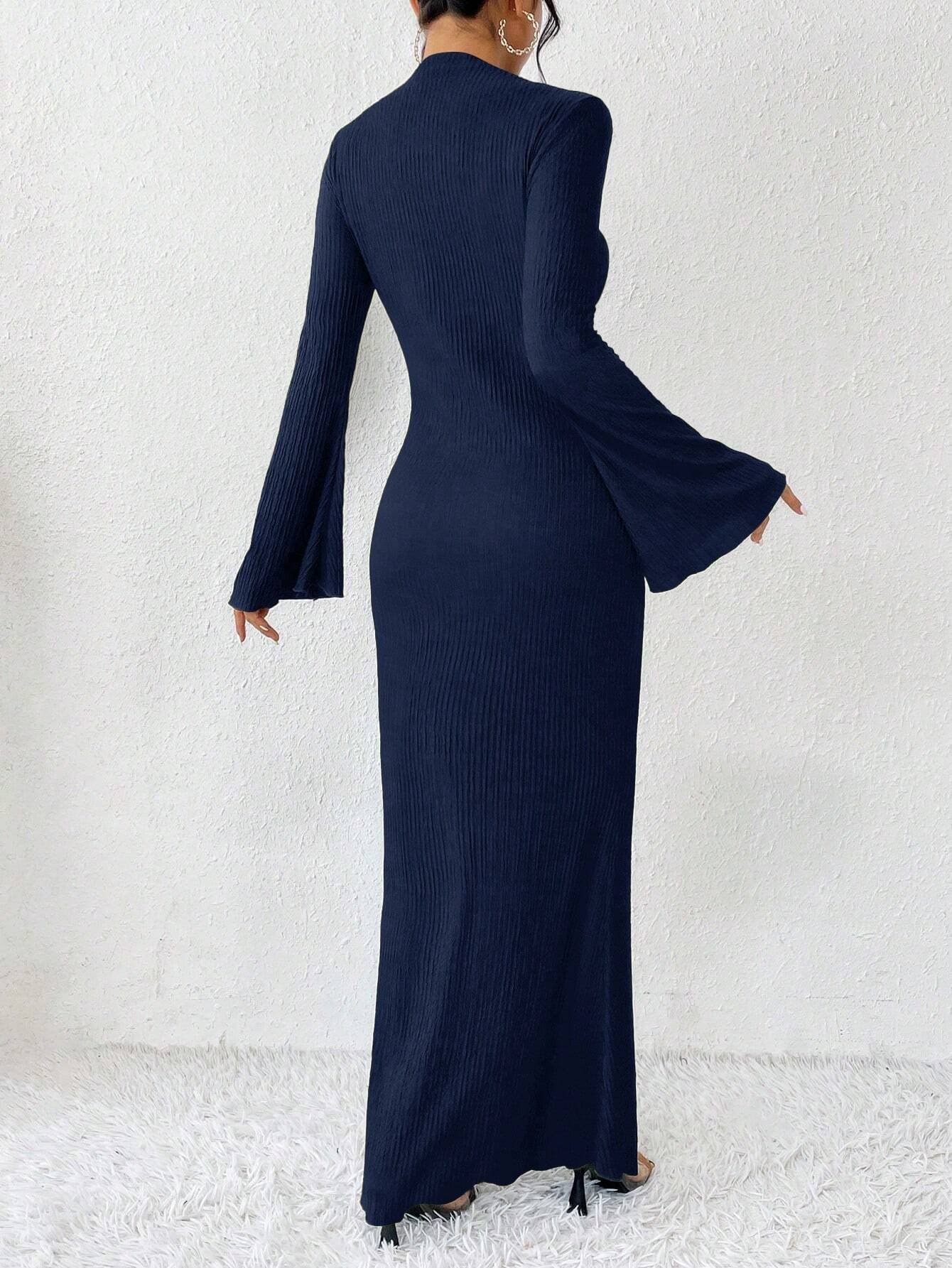Rafferiza Solid Color Long Bell Sleeve Women's Dress shein