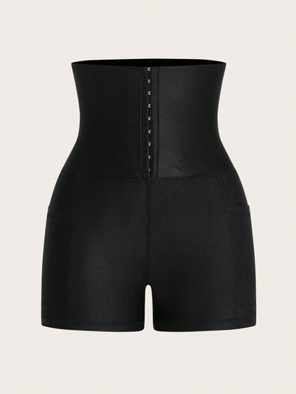 EZwear Corset Waist Phone Pocket Side Biker Shorts shein