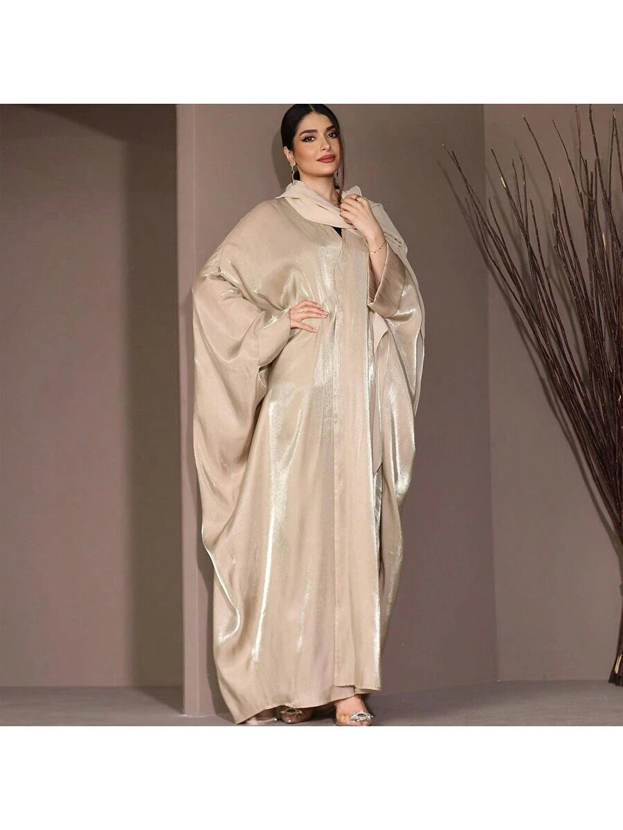 1pc Women's Elegant Shiny Liquid Satin Kimono With Batwing Sleeves shein