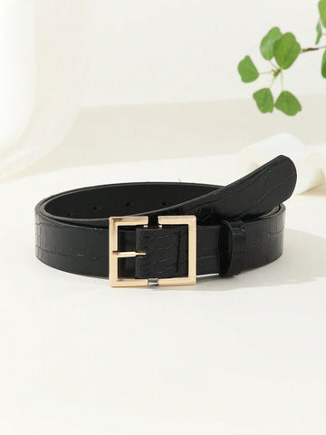 1pc Square Buckle Chinese Style Fashionable Literary Retro Personality Women's Belt shein