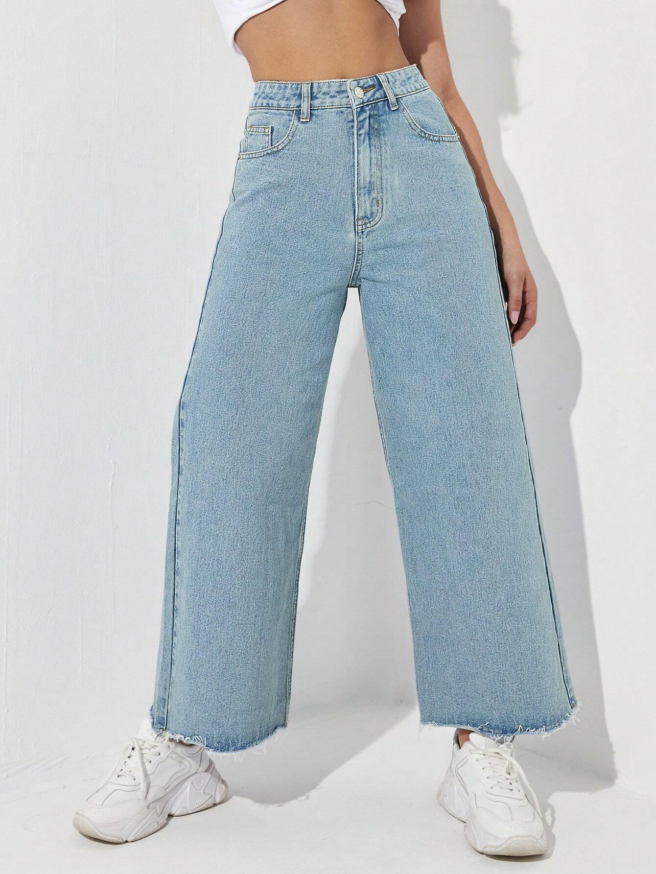 EZwear Women's Casual Daily Wear Wide Leg Denim Pants shein