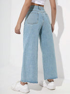 EZwear Women's Casual Daily Wear Wide Leg Denim Pants shein