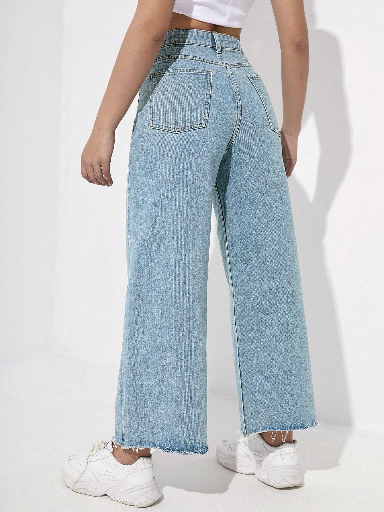 EZwear Women's Casual Daily Wear Wide Leg Denim Pants shein