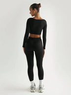 Solid Slim Two Piece Set Casual Long Sleeve Crop Top And Pencil Skinny Pants shein