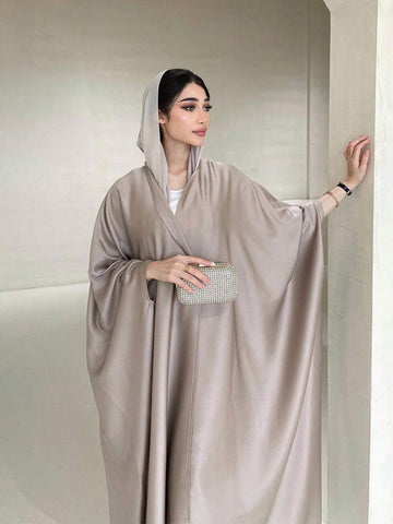 Elegant And Minimalist Soft Light Woven Batwing Sleeve Abaya shein