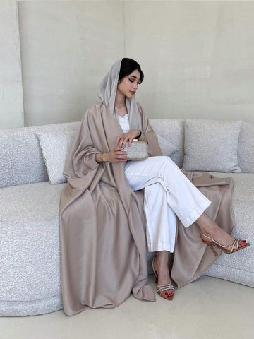 Elegant And Minimalist Soft Light Woven Batwing Sleeve Abaya shein