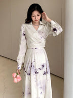 DAZY Women's Elegant Tie Dye Printed Wrap Shirt And Skirt Set shein