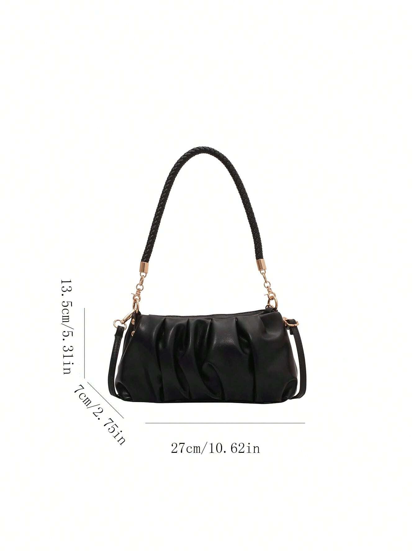 Fashion Pleated Pu Leather Shoulder Bag shein