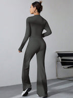 EZwear Women's Pleated Slim Fit Top And Flared Pants Two Piece Set shein