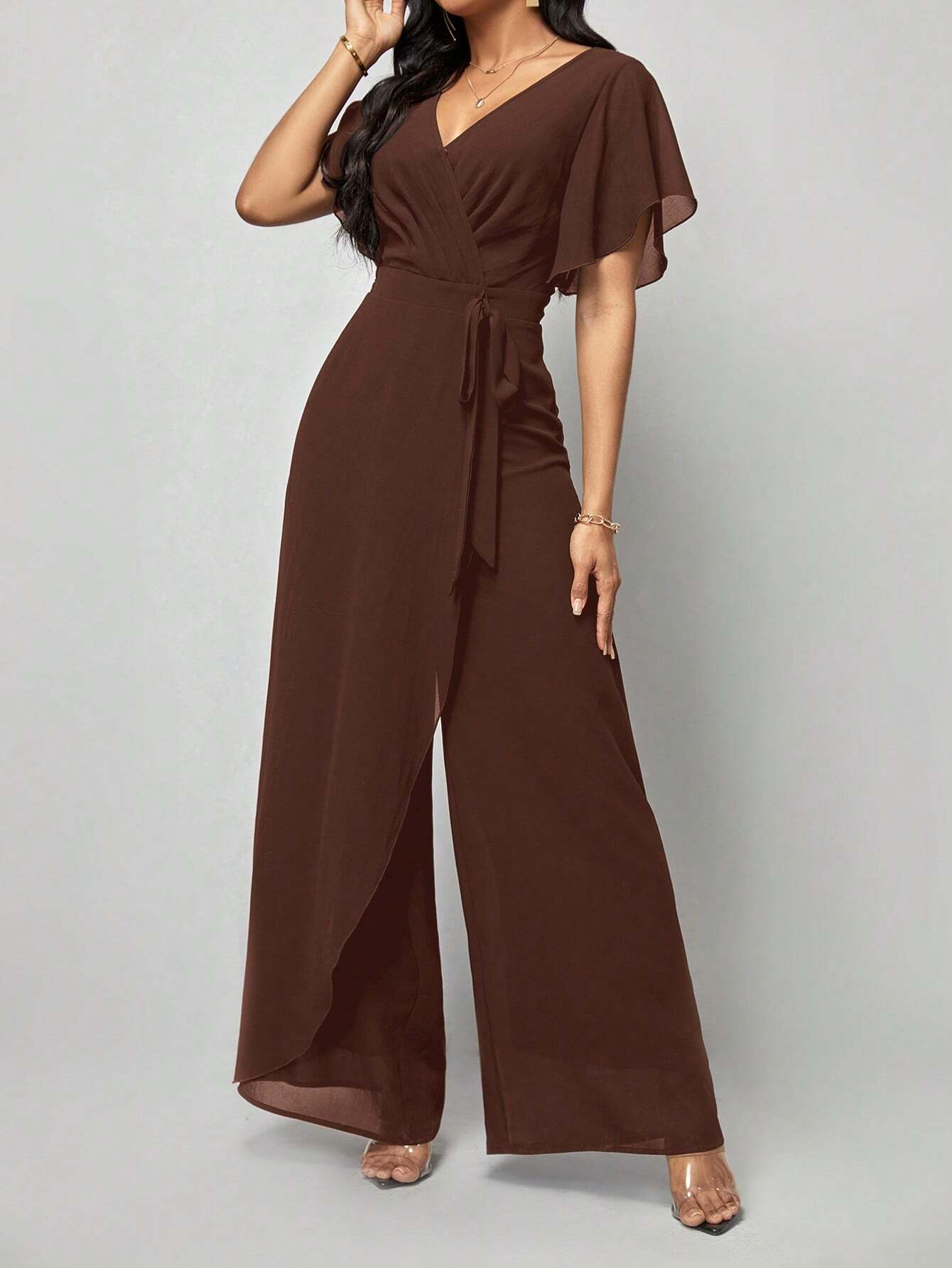 Clasi Women's Solid Color Wrap Tie Jumpsuit shein