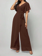 Clasi Women's Solid Color Wrap Tie Jumpsuit shein