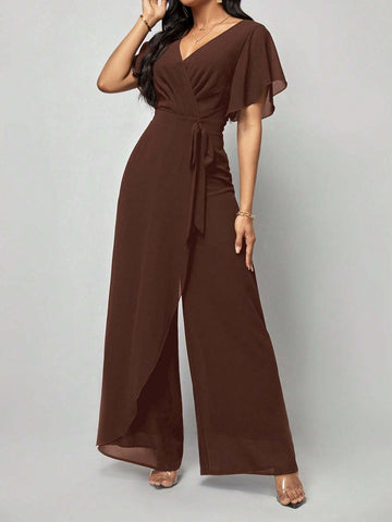 Clasi Women's Solid Color Wrap Tie Jumpsuit shein
