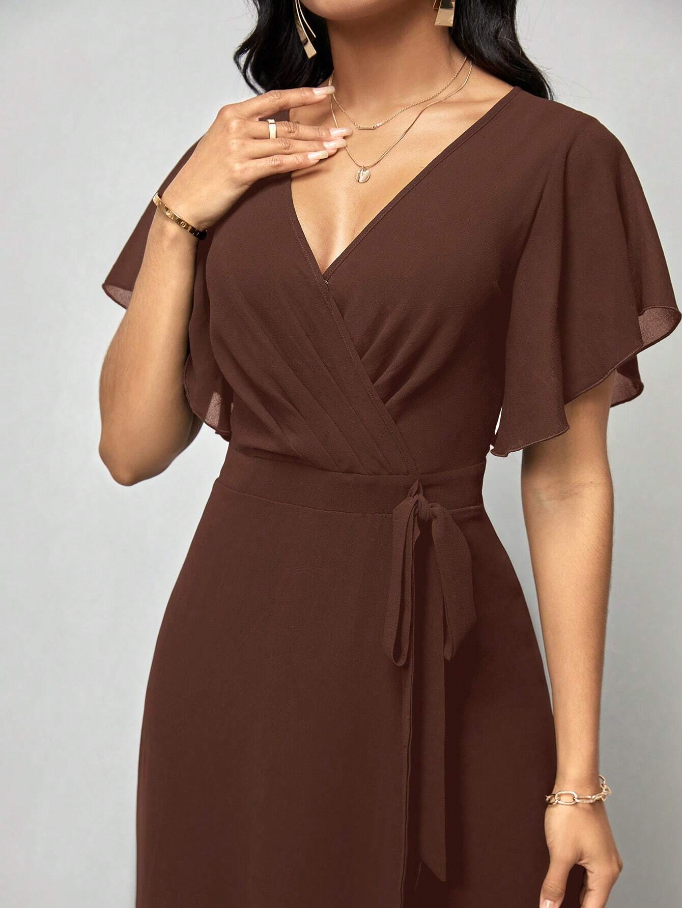 Clasi Women's Solid Color Wrap Tie Jumpsuit shein