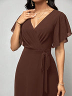 Clasi Women's Solid Color Wrap Tie Jumpsuit shein