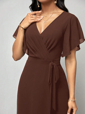 Clasi Women's Solid Color Wrap Tie Jumpsuit shein