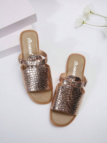 Women Fish Scale Sequin Decorated Open Toe Slip-On Flat Sandals shein