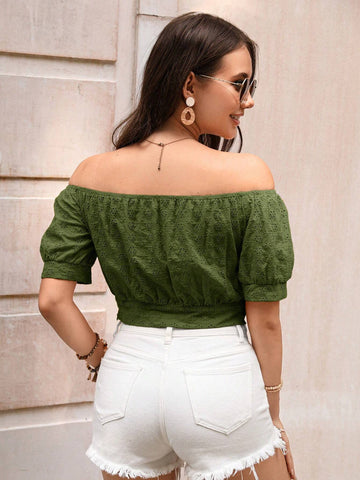 LUNE Women'S Knot Front Off Shoulder Short Sleeve Shirt